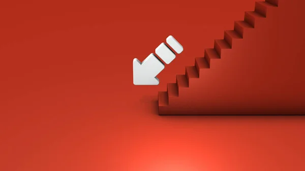 White Arrow Has Finished Going Stairs Abstract Concept Representing Relegation — Stockfoto