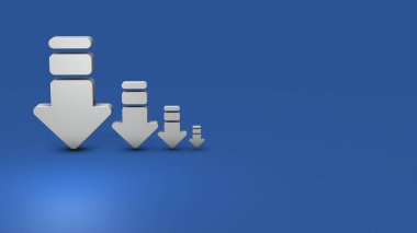 Downward arrows of decreasing size. Abstract concept representing improvement and recovery from decline . 3D rendering.