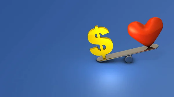Comparison Dollar Sign Heart Symbol Scales Tilt Money Abstract Concept — Fotografia de Stock