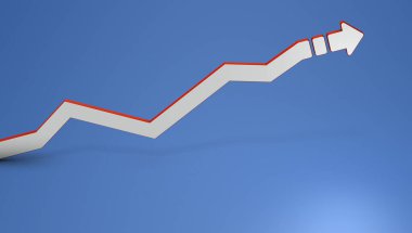 A line graph showing an overall upward trend while increasing or decreasing. The transition of twists and turns. Abstract concept representing increase and rise. cool blue background. 3D rendering.