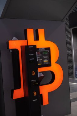 Lviv, Ukraine, January 2022, Bitcoin terminal in a shopping mal