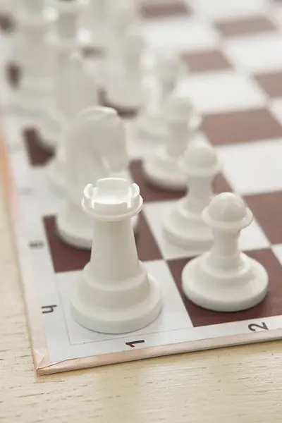 Chessboard White Figure Rook Close Blur Selective Focus — Stockfoto