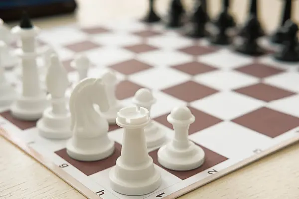 Chessboard Chess Pieces Blur Selective Focus — Stockfoto