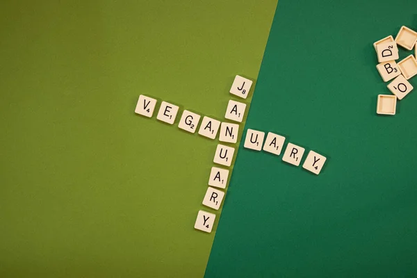 Crossword Veganuary White Background Isolated Stencil Background Various Multi Colored — Stock Photo, Image