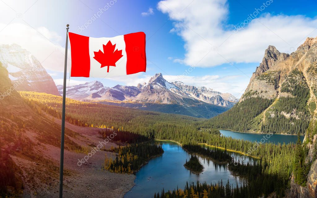 Canadian National Flag Composite with Canadian Rocky Mountains