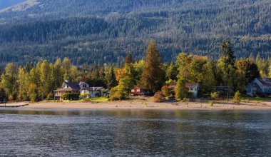 Kootenay Nehri 'nin manzarası. Sunny Fall Sezon Günü.