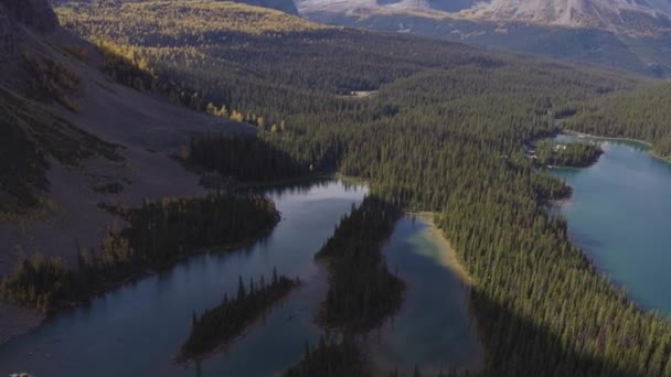 Vue panoramique du lac Glacier avec les montagnes Rocheuses canadiennes — Video