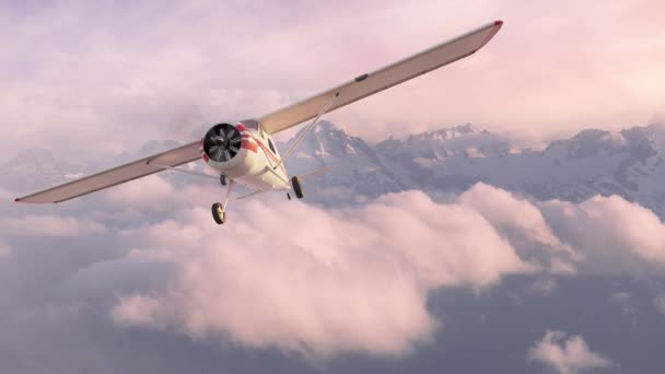 Single Engine Airplane Terbang di atas Rocky Mountain Landscape. Cinemagraph — Stok Video