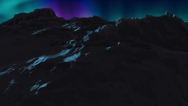 밤에 밝은 북극광 과 로키 산 풍경 — 비디오