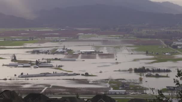 Inundación devastadora Desastre natural en la ciudad y tierras de cultivo después de la tormenta — Vídeos de Stock