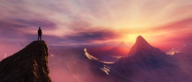 Maceracı Adam 'ın dramatik görüntüsü kayalık bir tepenin üstünde duruyor.