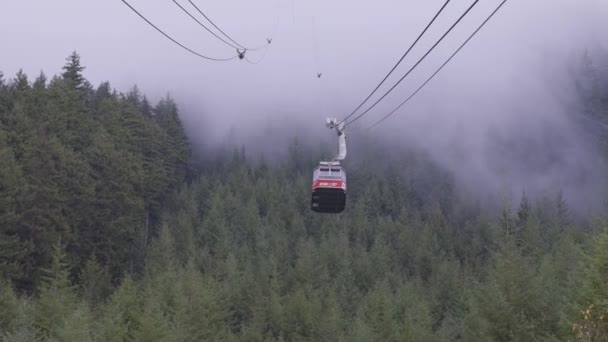 Grouse Mountain Gondola jde na horu během zamračeného dne. — Stock video