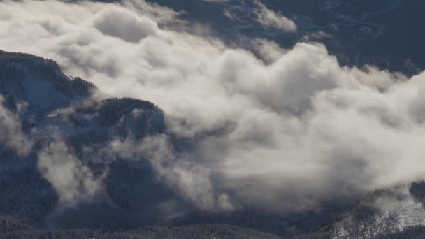 Panoramisch uitzicht vanuit de lucht op de Canadese berg bedekt met sneeuw — Stockvideo