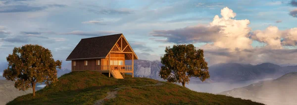 A-frame Cabine casa no topo de uma montanha. — Fotografia de Stock