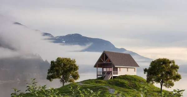 A-frame Cabine casa na costa do oceano. — Fotografia de Stock