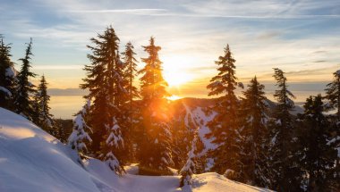 Kış mevsiminde Hollyburn Dağı 'nın tepesinden Sunset View.
