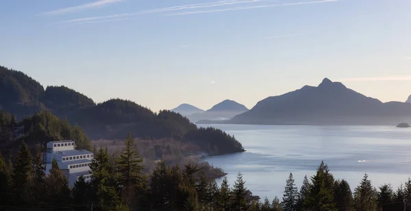 Panoramisch Uitzicht Britannia Beach Tijdens Winteravond Voor Zonsondergang Gelegen Howe — Stockfoto