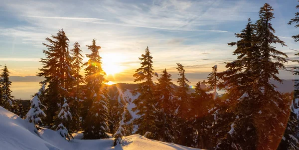Sunset View Top Hollyburn Mountain Winter Season West Vancouver British — Stock Photo, Image