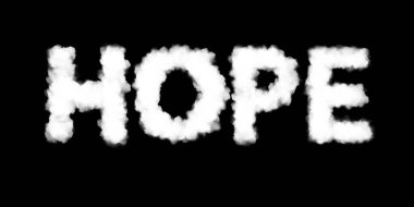 Umut Kelimesi Beyaz Bulut 'u Siyah Arkaplan' da izole etti. Grafik Tasarımcı Kaynağı