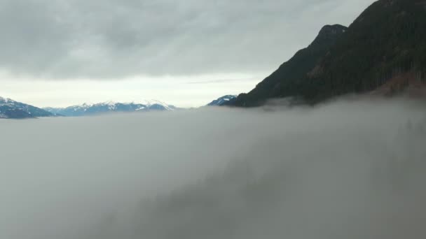 Harrison Gölü üzerindeki Kanada Dağ manzarasının sisli görüntüsü — Stok video