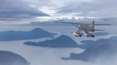 Pasifik Okyanusu üzerinde uçan tek motorlu deniz uçağı..