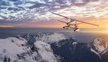 Kanadalı Rocky Dağı 'nın Deniz Uçan Uçaklı Hava Panoramik Manzarası.