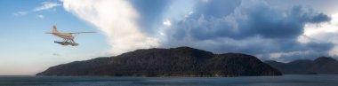Pasifik Okyanusu kıyısında uçan deniz uçağı..