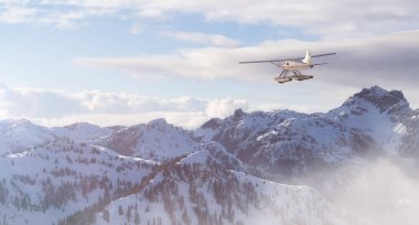 Deniz uçağıyla Kanada Dağ manzarası.