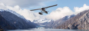 Pasifik Okyanusu kıyısında uçan deniz uçağı..