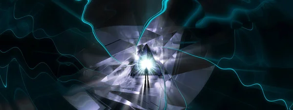 Întuneric abstract Sci Fi fundal tunel cu om în picioare — Fotografie, imagine de stoc