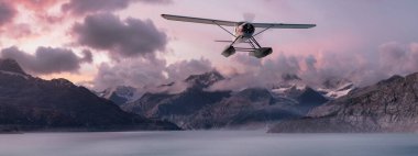 Pasifik Okyanusu kıyısında uçan deniz uçağı..