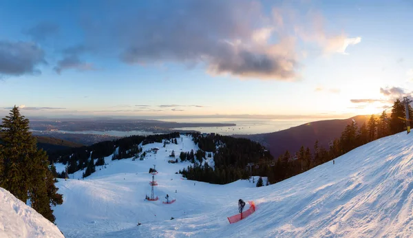 View of Top of Grouse Mountain Ski Resort with the City in the background. — Stock Photo, Image