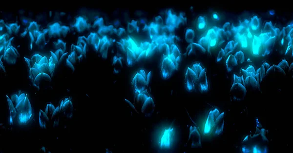Dark Artistic Psychedelic Render. Tulip Flower Field. — 스톡 사진