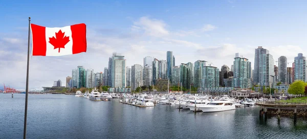 Canadian National Flag Composite View Coal Harbour Marina Stanley Park — Stock Photo, Image