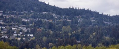 Kuzey Vancouver, British Columbia, Kanada 'daki bir tepede lüks evler.