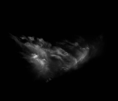 Siyah arka planda beyaz bulut izole edilmiş. Atmosfer yaratımı için iyi. Grafik Tasarım Kaynağı