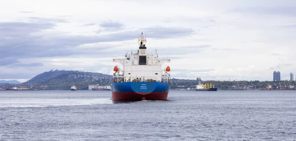 Downtown Vancouver British Columbia Canada Mei 2022 Vrachtschip Arriveert Vancouver — Stockfoto