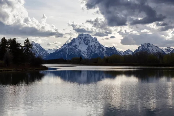 River Surrounded Trees Mountains American Landscape Snake River Oxbow Bend — Stockfoto