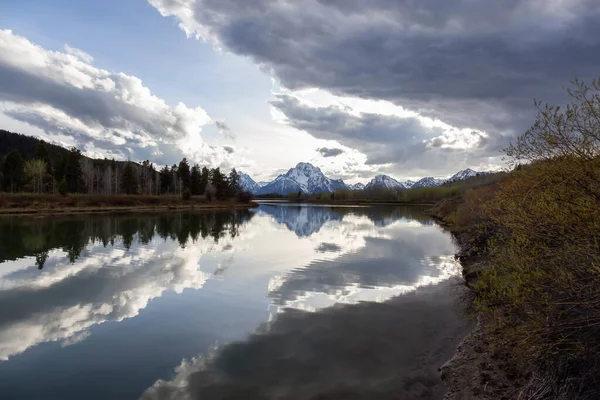 River Surrounded Trees Mountains American Landscape Snake River Oxbow Bend — Foto Stock