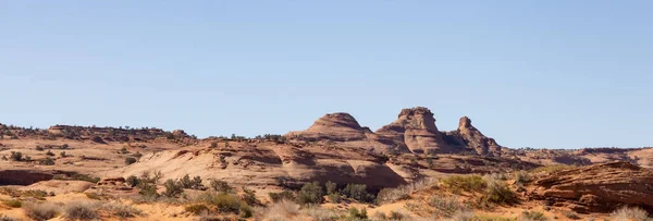 Desert Rocky Mountain American Landscape. Sunny Blue Sky Day. Oljato-Monument Valley, Arizona, United States. Nature Background