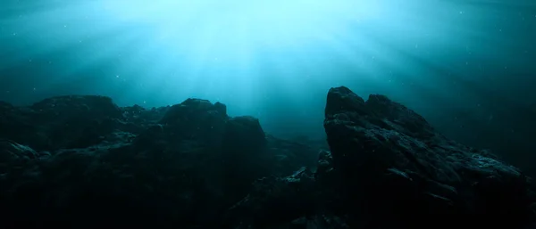 Terreno Paisagem Acidentado Cena Escura Subaquática Água Lago Oceano Rendering — Fotografia de Stock