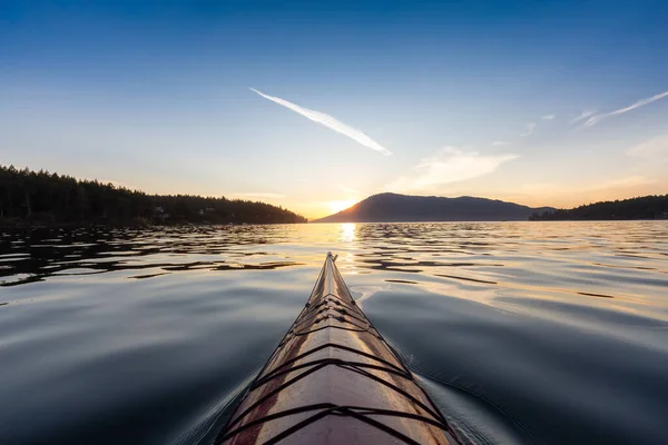 Sea Kayak Paddling Pacific Ocean Colorful Sunset Sky Taken Victoria — Stock Photo, Image