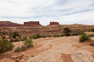 Çöldeki Kızıl Kaya oluşumları ve Dağları. Bahar sezonu. Moab Utah, Birleşik Devletler. Macera Yolculuğu.