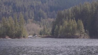 View of Canadian Nature Landscape. Green Trees, Mountains, and Water. Sunny Spring Season. Buntzen Lake, Anmore, Vancouver, BC, Canada. Background. Slow Motion