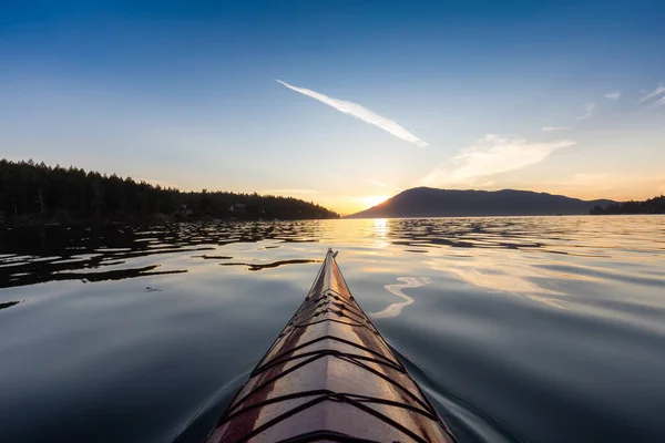 Sea Kayak Paddling Pacific Ocean Colorful Sunset Sky Taken Victoria — Photo