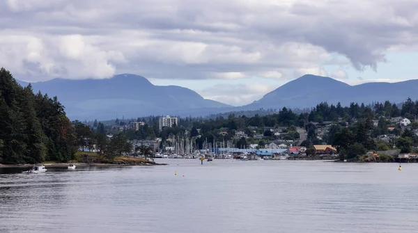 City Water Marina Boats Surrounded Homes Mountains Trees Summer Season — 图库照片