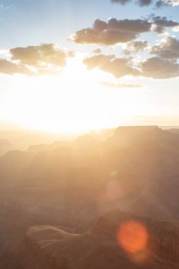 Desert Rocky Mountain American Landscape. Cloudy Sunny Sunset Sky. Grand Canyon National Park, Arizona, United States. Nature Background