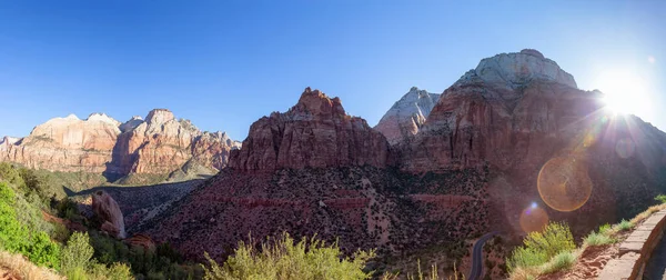 Panoramic View American Mountain Landscape Sunny Morning Sky Zion National — 스톡 사진