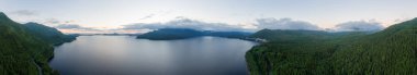 Aerial Panoramic View of Kennedy Lake. Near Ucluelet and Tofino, Vancouver Island, BC, Canada. Nature Background.