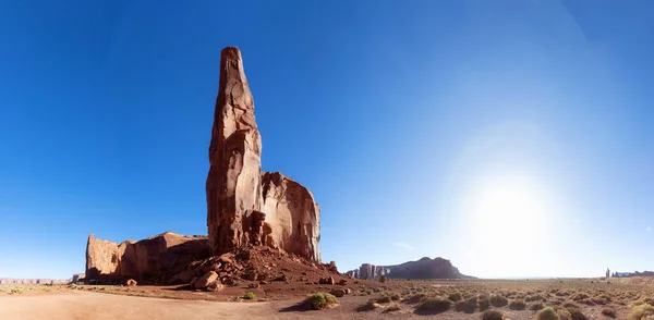 Desert Rocky Mountain American Landscape. Sunny Morning Sunrise. Oljato-Monument Valley, Utah, United States. Nature Background Panorama.